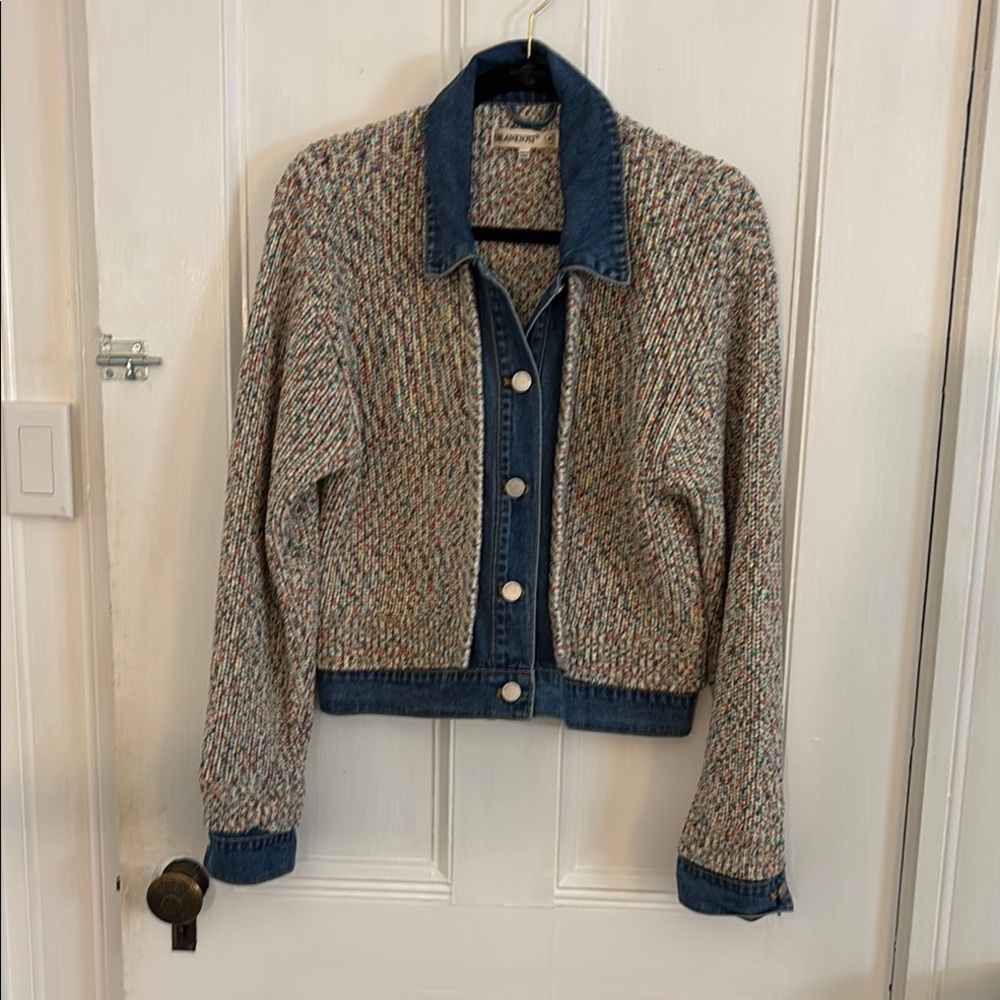 Blank NYC Colorful Knit Jacket with Denim Details